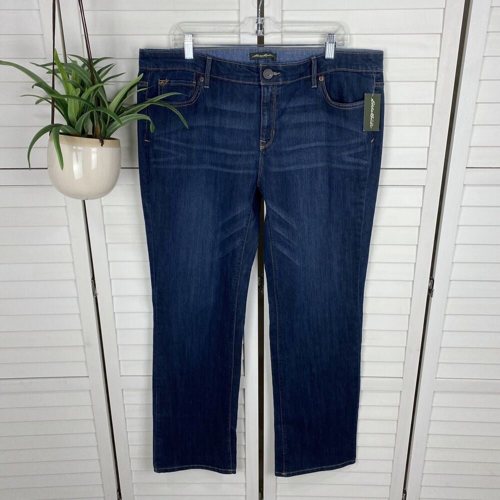 New Eddie Bauer Straight Leg Jeans Dark Wash Mid Rise Pants‎ Womens Size 16